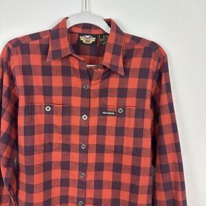 Harley Davidson Womens Red Plaid Button Down Shirt Long Sleeve Flannel Sz Small